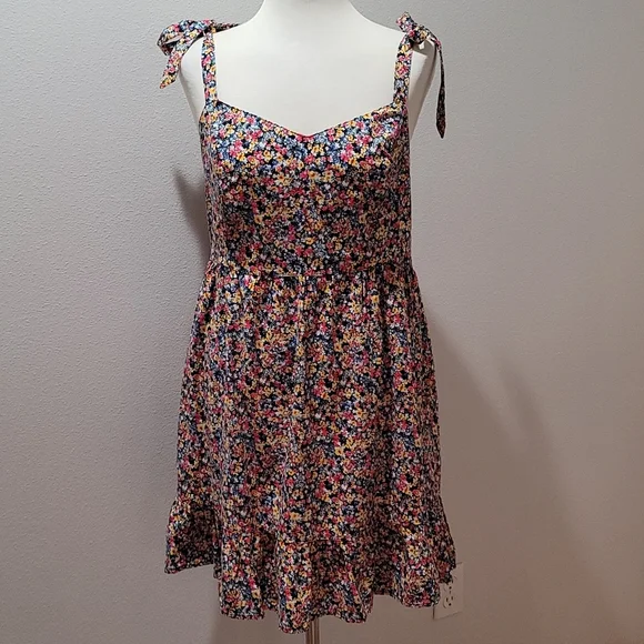 OLD NAVY DITSY FLORAL MINI DRESS   CAMI TANK TOP BOHEMIAN RUFFLE HEM XL PETITE - Picture 2 of 12